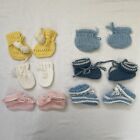 Bundle of Vintage Hand Knitted Baby Booties & Hand Mittens Pink Blue Lemon