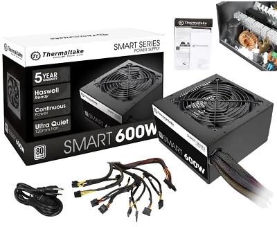 Thermaltake SMART 600W ATX 12V V2.3EPS 80 Plus Certified Active PFC Power Supply - Image 1 of 3