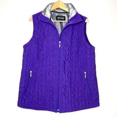 NWOT Avenue Purple Quilted Puffer Vest Silver Lined Zip Plus 14/16 Winter Fall - Image 1 of 4