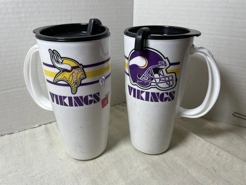 Betras Travel Mugs NFL Minnesota Vikings Football Coffee 20 oz Lot of 2 Vintage Cover