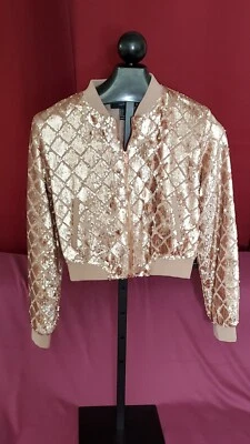 Jaqueta Bombardeiro Forever 21 Feminina Lantejoulas Bronzeada Grande "Nova Com Etiqueta" - Imagem 1 de 4