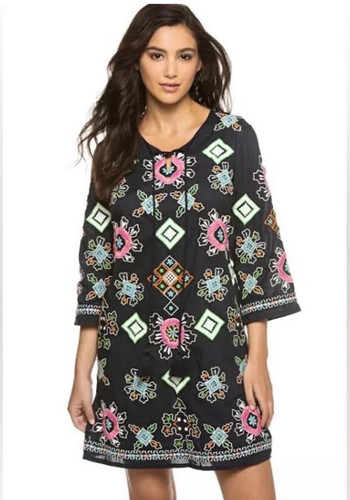 VALENTINO Abito mini tunica Frances Valentine Capri ricamato cotone stringato L NUOVO 279846