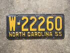 1955 North Carolina License Plate NC Chevy Ford Dodge Chevrolet W 22260