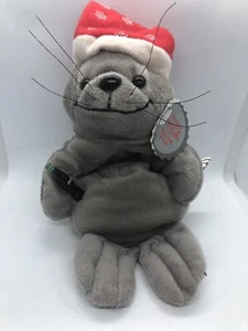Coca-Cola #0102 1997 Gray Seal in Santa Hat Sitzsack Plüsch Style Vintage Coke - Bild 1 von 10