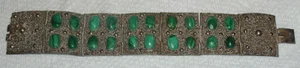 1900-1940 'CHINA SILVER' Chinese Export FILIGREE SILVER MALACHITE Panel BRACELET - Picture 1 of 8