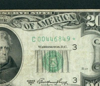 **STRELLA - 6 DÍGITOS** $20 1950 Billete de la Reserva Federal ** SUBASTAS DE PAPEL MONEDA Foto 1 de 3