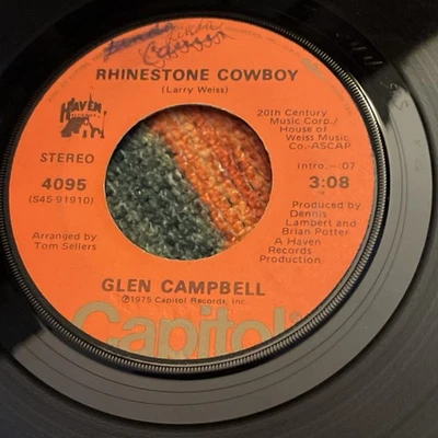 Glen Campbell Rhinestone Cowboy / Lovelight 45RPM Vinyl 1975 - Image 1 of 2