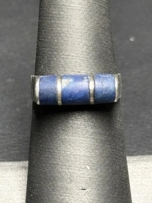 ANILLO BARRIL PLATA ESTERLINA 925 Y LAPISLÁZULI HECHO A MANO TALLA 6 Foto 1 de 4