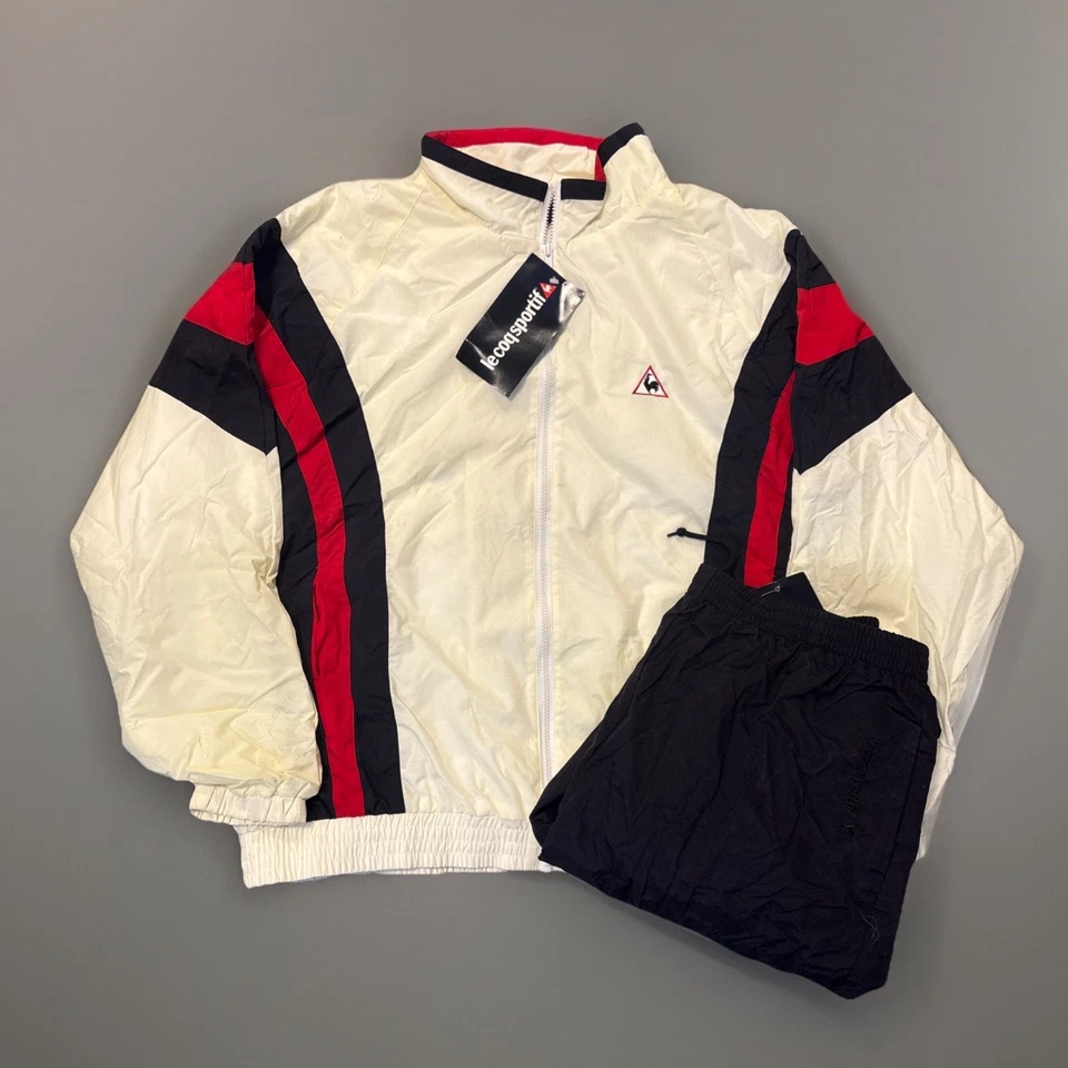 Traje de chándal vintage años 90 Le Coq Sportif blanco/negro para hombre XL calentamiento NUEVO con etiquetas Foto 1 de 4