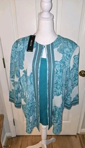 NWT Misook Heritage Fit Teal Cardigan Sweater Open Jacket Tank 2 Pc. 2X $626 - Picture 1 of 15