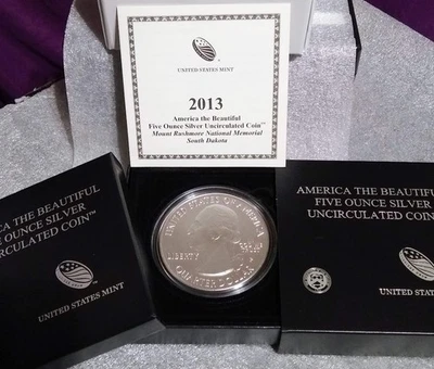 2013-P Mount Rushmore NP - America the Beautiful 5 oz SILVER w/Box & COA US Mint - Image 1 of 4