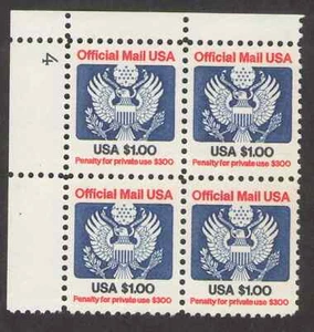 US. O132. $1,  Eagle Official Mail Stamp. PB4 #4UL. MNH. 1983 - Picture 1 of 1
