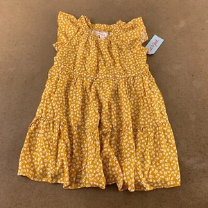Cat & Jack Girl's Size XS (4/5) Mustard Floral Short Sleeve Tiered Dress NWT - Picture 1 of 5
