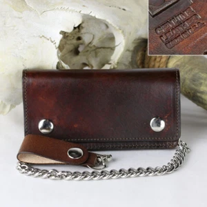 Biker Chopper Wallet Kette Geldbörse Portemonnaie Antik Braun Echt Leder USA NEU - Bild 1 von 2
