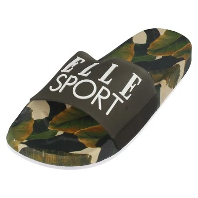 Damen ELLE Sport Tarnfarbe Effekt Schwarz Mit Innensohle Slider Maultier: F00418