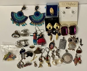 Bulk Jewelry Lot 28 Piece Lapel Pins Earrings Cuff links Pendants 6.3oz Untested - Picture 1 of 24