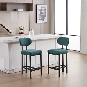 2Set Green Upholstered Barstools 26" Height Bar Stools Pub Bar Chairs Metal Legs - Picture 1 of 13