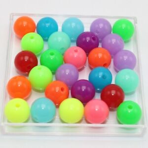 100 Mixed Neon Color Acrylic Round Beads 10mm Smooth Ball Spacer Bracelet Beads