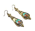 Tibetan Earrings Multicolor Gemstone 925 Silver Plated Dangle Handmade Jewelry