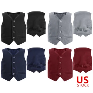 Kids Boys Gentleman Vest V Neck Tank Top Button Down Suit Formal Party Waistcoat - Picture 1 of 33