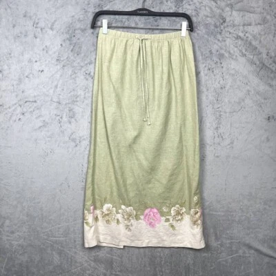 Falda midi vintage años 90 Cottagecore verde salvia lino mediana floral hada romántica Foto 1 de 4