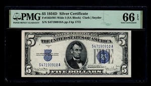1934-D 5 $ Silber Zertifikat Fr#1654wi PMG GEM UNC 66 EPQ - Bild 1 von 2