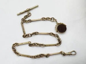 ANTIKE HERREN-TASCHENUHRENKETTE 9 KT GOLD GEFÜLLT MIT SPINNERACHATANHÄNGER - Bild 1 von 13