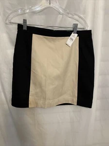 Ann Taylor Loft Women's Skirt Size4 Black & Beige Zipper Back Beaded 100% Cotton - Picture 1 of 12