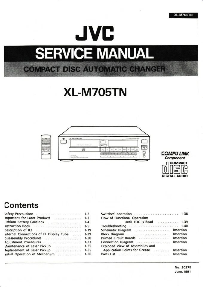 Servizio Manuale di Istruzioni per JVC XL-M705 TN - Immagine 1 di 1