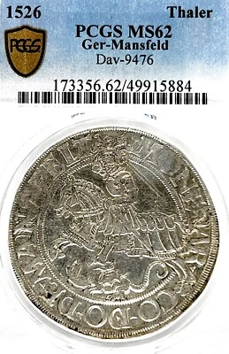 German States Mansfeld 1526 Taler Coin Thaler PCGS MS 62 VZ/F.STG UNC JOINT LINE - Image 1 of 3