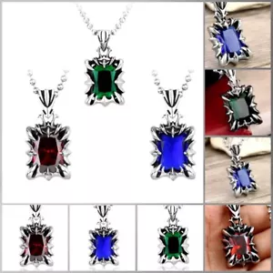 Unisex Simple Sweater Chain Quadrilateral With Gemstone Pendant Necklace Jewel - Picture 1 of 13