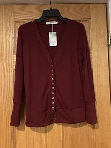 NENONA Women's V-Neck Button Down Knitwear Long Sleeve Burgundy Sz Small - Picture 1 of 8