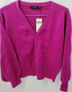 Woman Lauren Ralph Lauren Lrg magenta Knitted Cardigan long sleeve sweater - Picture 1 of 18