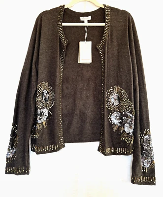 Cárdigan MONSOON Grande Marrón Embellecido a Mano Mezcla Angora Nuevo con Etiquetas Foto 1 de 4