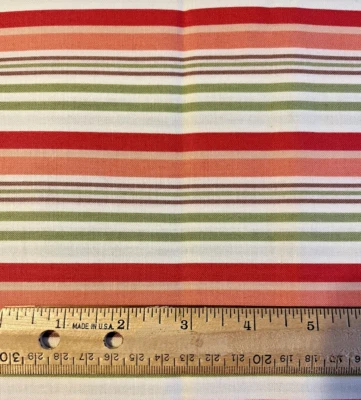 Moda Fabrics  44" x 18" Stripe red peach green brown on white background F1183 - Image 1 of 2