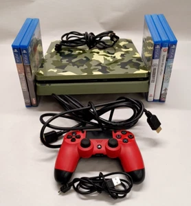 Sony PlayStation 4 Slim 1TB Green Camouflage Console CUH-2115B w Cords & 5 Games - Picture 1 of 17