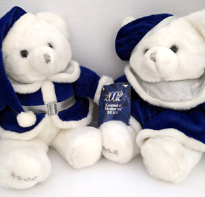 DanDee 2002 Keepsake 20" Christmas Boy & Girl Bears w Blue Sparkle Outfits