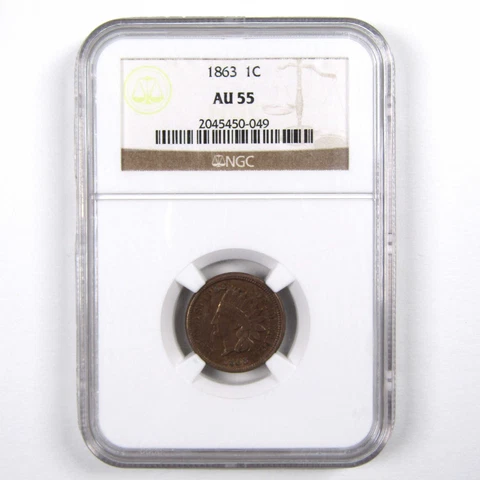 1863 Indian Head Cent AU 55 NGC Copper-Nickel Penny 1c Coin SKU:I3527 Cover