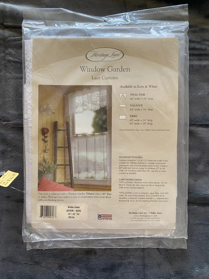 heritage lace, NEW in package #6275w-6030 window garden white tier 60''x30" - Image 1 of 1