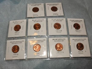 8 Uncirculated Lincoln Cent and 2 uncirculated Wheat Pennies, various years. - Picture 1 of 4