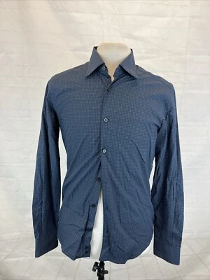 Saks Fifth Avenue Men's Navy Blue Dotted Cotton Dress Shirt S $125 - Image 1 of 4