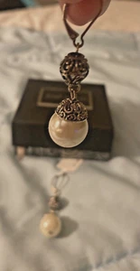 Pearl Drop Earrings Costume Scroll and Vine Silver Tone NWT and Box - Picture 1 of 5