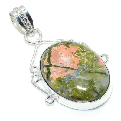 Unakit Edelstein Handarbeit 925 Sterlingsilber Antikschmuck Anhänger 2,17" k149 - Bild 1 von 4