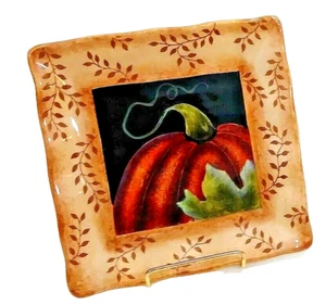 Herbst Kürbis Teller Judy Westegaard zertifiziert international 8 1/2" Quadrat Neu mit Etikett - Bild 1 von 5