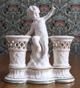 Mid 19th Century Copeland Cherub Porcelain Antique Victorian Figure Match Holder - Picture 1 of 12