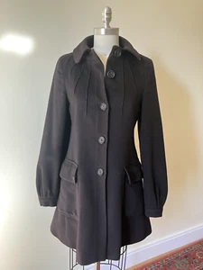 Burberry Cashmere Coat Women Small (US 6) Made in Italy Silk Lining Dark Brown - Picture 1 of 17