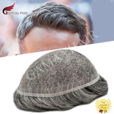 Mens Toupee Hair Replacement System Full French Lace Hairpiece Wig for Men US - Image 1 of 4