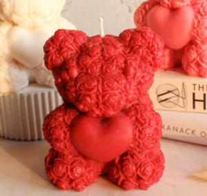 Rose Bear Candle Cute Cartoon Shaped Rose Teddy Bear Candle Anniversary Day Gift - Picture 1 of 7
