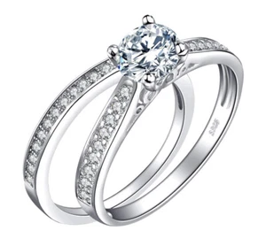 White gold finish solitaire set created diamond elegant ring size T Gift Boxed - Picture 1 of 12