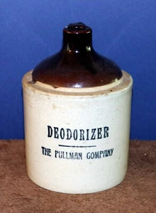 Antike Pullman Co. braun & creme glasiertes Steinzeug 1 Quart 7 Zoll Deodorierer Kanne - Bild 1 von 6